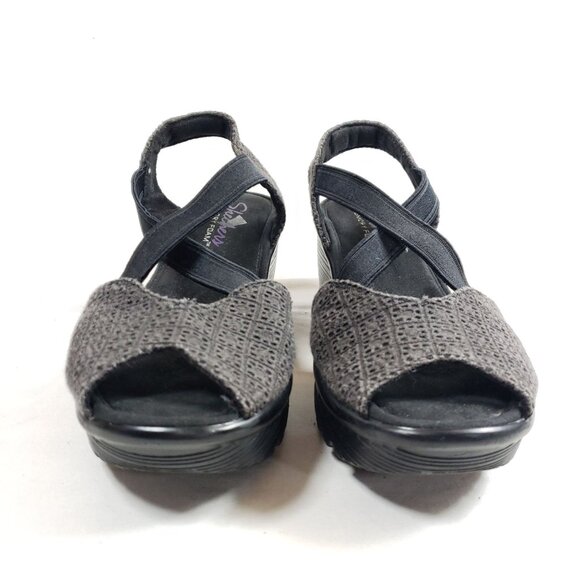 Skechers Womens Size 6.5 Black Wedge Open Toe Sandals With Memory Foam Comfort - Picture 8 of 9